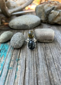 Image 2 of Dark moon turquoise/snowflake obsidian ring 