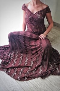 Image 8 of Brown maternity gown for photoshoot | Caroline | size M | chocolate brown | lace| photo props