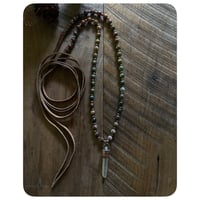 Image 2 of The Ariella Necklace - Faceted Earthy Rainbow Jaspers Clear Quartz and Chestnut Brown Leather