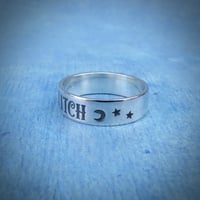 Image 3 of WITCH silver ring with star and moon stamp (capitals). Hand stamped silver 925 ring
