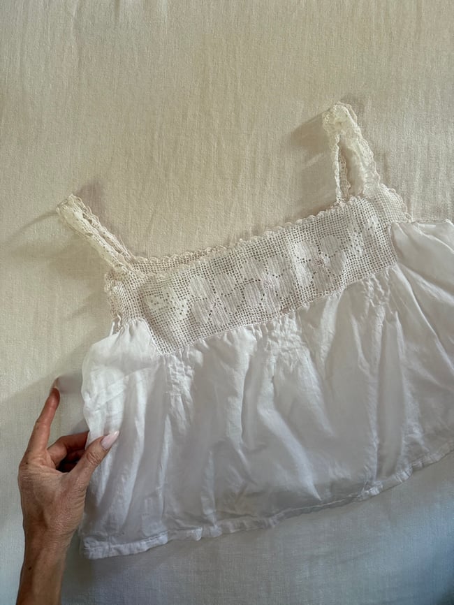 edwardian cotton and crochet floral camisole corset cover tank top
