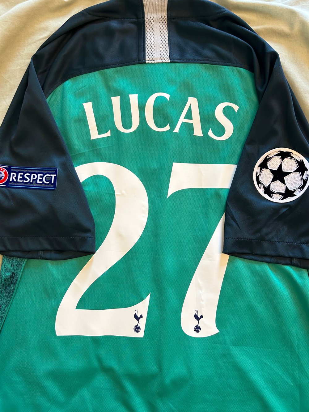 Image of Tottenham Hotspur “LUCAS 27” 2018/19 Third Shirt + UCL patches (L)