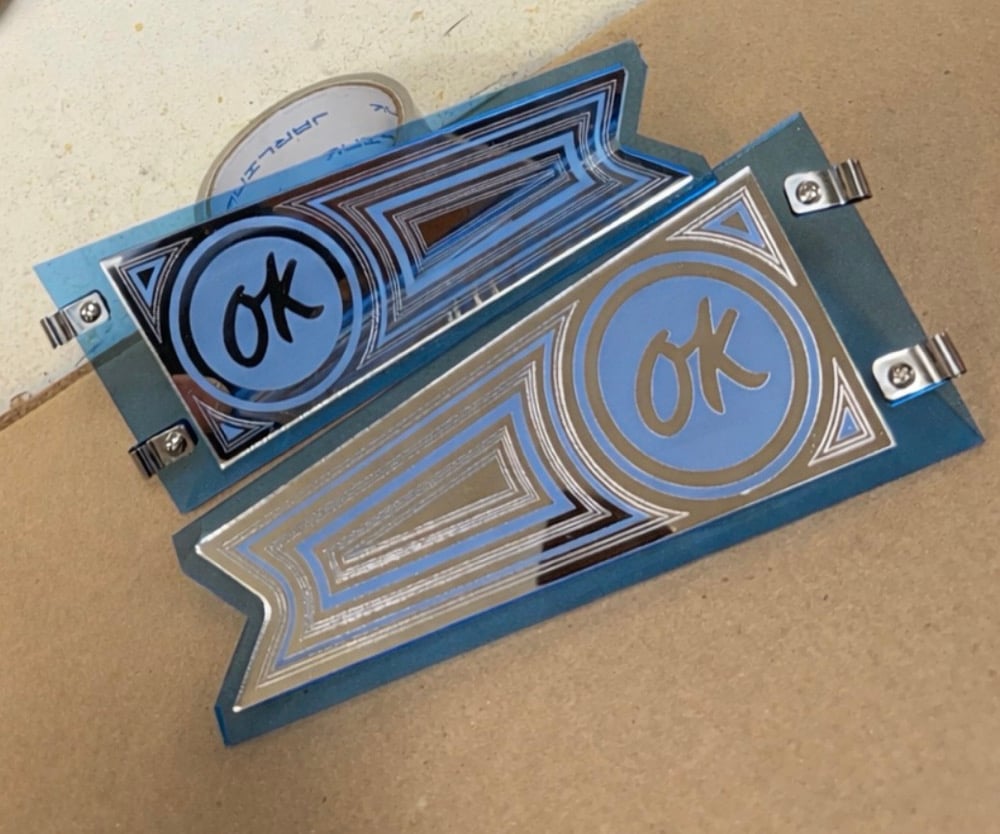 Image of LIGHT BLUE/CHROME FLAGS (PAIR) “OK”