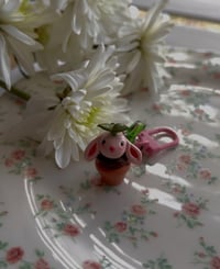 Image 2 of The Sproutlings- Lola Bunny Charm - Handmade Polymer Clay Keychain- Cute Plant Bunny Accessory