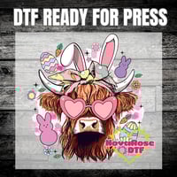 Ready to press Highland Bunny dtf transfer 