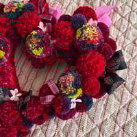 Image 4 of Ruby Red Pompom Heart Wreath 