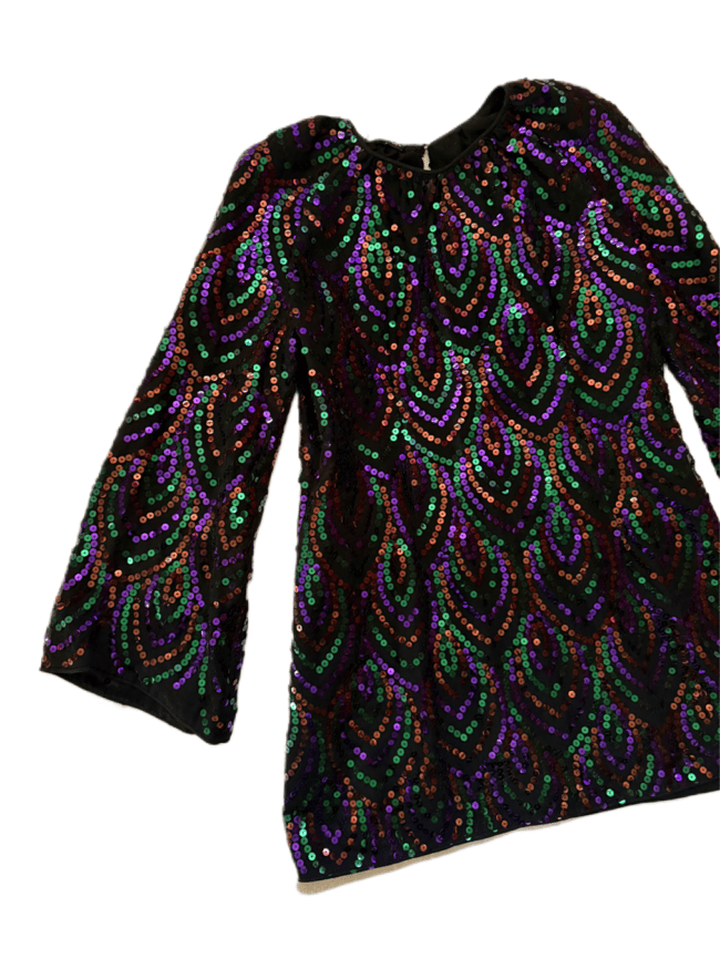 mid 1970s HALSTON sequin silk keyhole mini dress designer