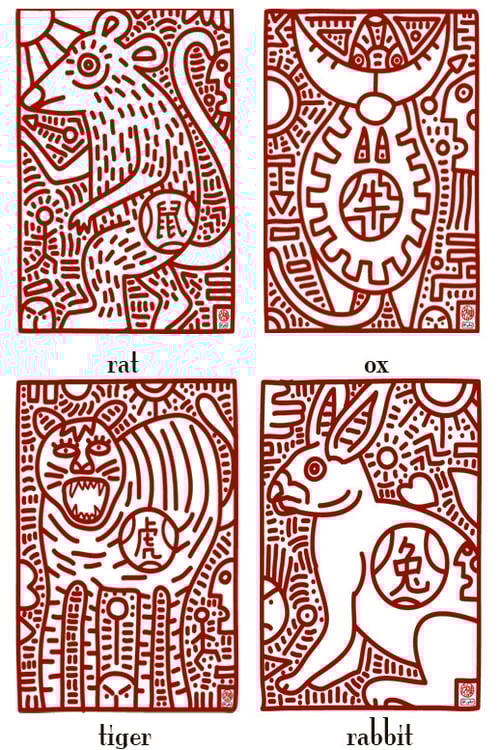 Image of chinese zodiac sign postcards series 2