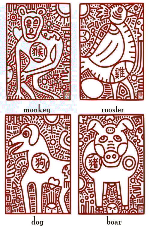 Image of chinese zodiac sign postcards series 2