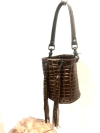 Image 3 of Croc Embossed Brown Leather Top Handle Bucket Bag