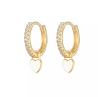 Rhinestone White Heart Hoops 