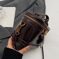 Image 8 of Brown Vintage Women's Crossbody Bag - Elegant Handbag with Golden Hardware, Adjustable Shoulder Stra