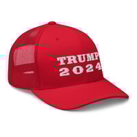 Image 3 of Trump 2024 Red White Trucker Cap from PatriotsCo.com