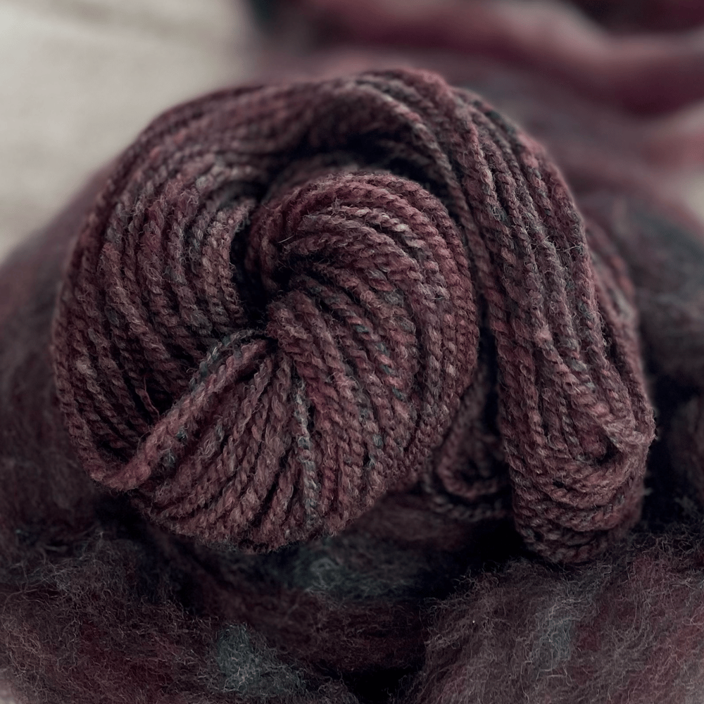 3.2 oz. • Ivy & Wine (Heathered): on Gulf Coast Native, Falkland, Cheviot, Targhee, bamboo, silk