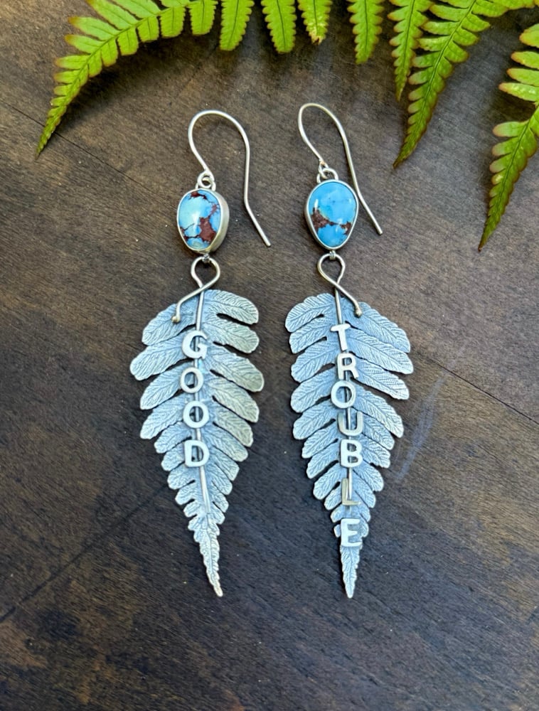 Image of Textural Fern "GOOD TROUBLE" Lavender Turquoise Earrings