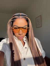 Image 3 of 13x6 Warm Chestnut Brown WIG with Blonde Highlights and NEW LAGOS HAIRLINE