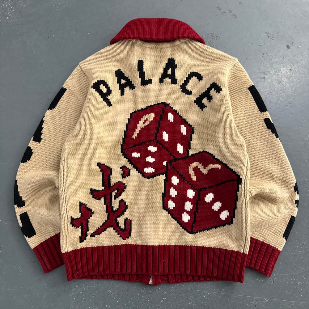 Image of BNWT SS24 Palace x Evisu Dice Cowichan Knit, size small