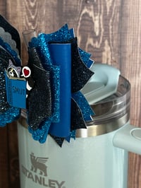 Image 3 of Blue Funny Tumbler Straw Topper Bow | Glitter Cup Accessory