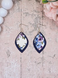 Image 3 of Navy Floral Layered Petal Earrings