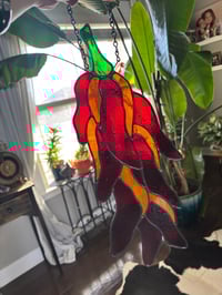 Image 2 of Large Stained Glass chili Pepper Suncatcher - Red & Orange Pepper Hanging Kitchen Window Art