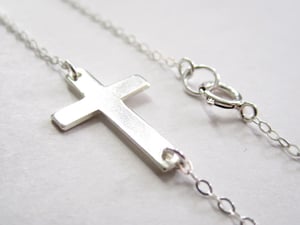 Image of Classic Sideways Cross Necklace, Sterling Silver