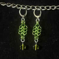 Anodised aluminium green chainmail earrings with green glass stars 