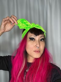 Image 5 of Neon Slime Green Velvet Bat Wing Scrunchie ready to ship