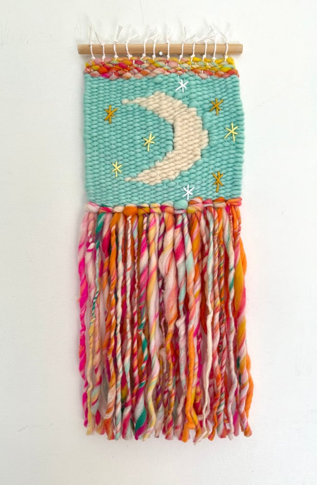 Candy moon and stars. Woven wall hanging.