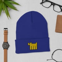 Blue Cuffed Beanie Yellow Dog