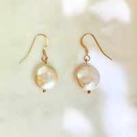 Image 2 of Coin Pearl Earrings with Gold Filled hooks