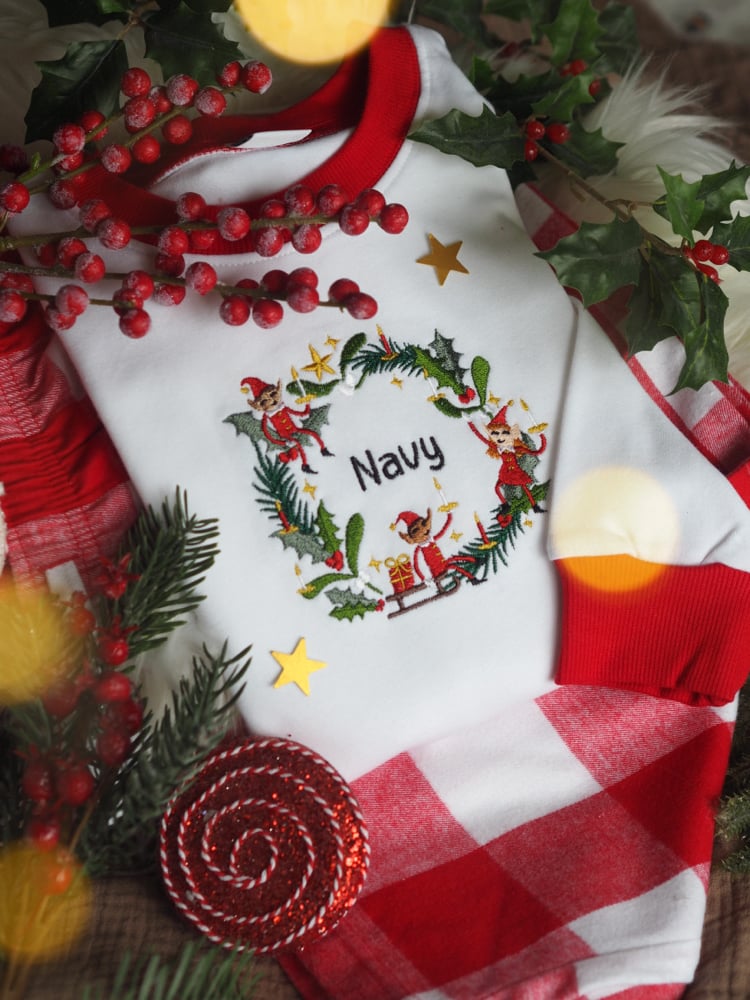 Image of BIG FITTING/SIZE DOWN Wreath Of Mischief - Red checked pjs 