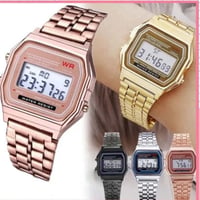 Image 2 of Steel Strap Watches Women Watch Men Business Clock Multifunction LED Digtal Sports Wrist Watch Elect
