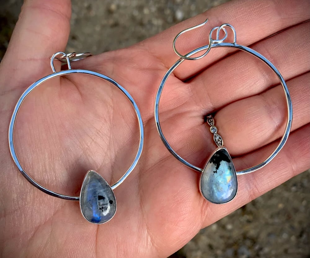 Image of Tourmalated Moonstone Hoops- Fina Moon Silver Studio