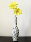 Image of Wine Bottle Vase: Upcycled Wine Bottle Decoupaged With TIME Magazine