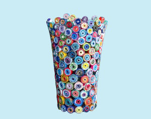Image of Recycled Magazine Vase: colorful vase upcycled from magazines