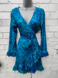 Image 2 of Wrap Dress- Henna green blue m-l