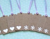 Image of Upcycled Gift Tags - Set of 8 Chipboard Tags with Heart and Flower Cut Outs 2 3/4"