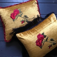 Image 2 of Gold Velvet Red Rose Cushion