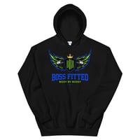 Image 2 of BOSSFITTED Neon Green and Blue Logo Unisex Hoodie