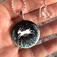 Image 3 of Leaping Hare in Winter Field Resin Pendant