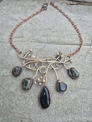 Dark green jasper and bullet cussings necklace 