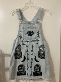 Image 1 of 'You're Doing Great' Upcycled Denim Cutoff Overall Dress