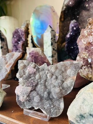 Image of Large amethyst spirit quartz butterfly on stand 