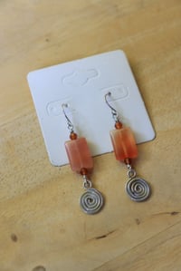 Image 2 of Orange Garnet + Carnelian Silver Swirl Earrings