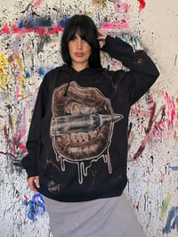 Image 3 of “BULLETPROOF” BLEACH PAINTED PULLOVER HOODIE XL