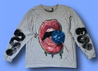 Image 1 of ‘FEELING BLUE NEVER TASTED SO GOOD’ HAND PAINTED LONG SLEEVE T-SHIRT LARGE