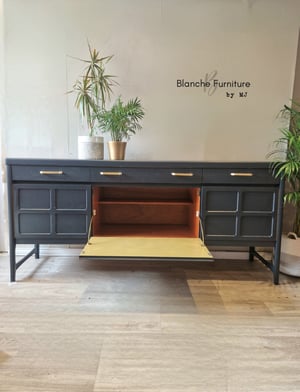 Image of Stunning Mid Century Nathan Long Sideboard in Dark Grey with Brass handles