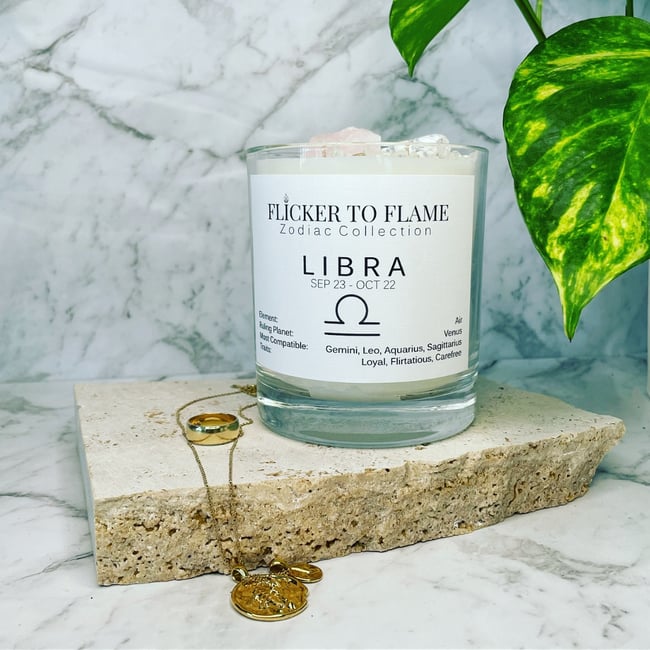 Zodiac Crystal Infused Candle 450g - LIBRA  **ONLY 10 AVAILABLE**