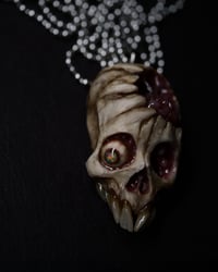 Image 11 of Brain nugget Skull pendant, stainless steel chain , fire opal eye, OOAK one of a kind original
