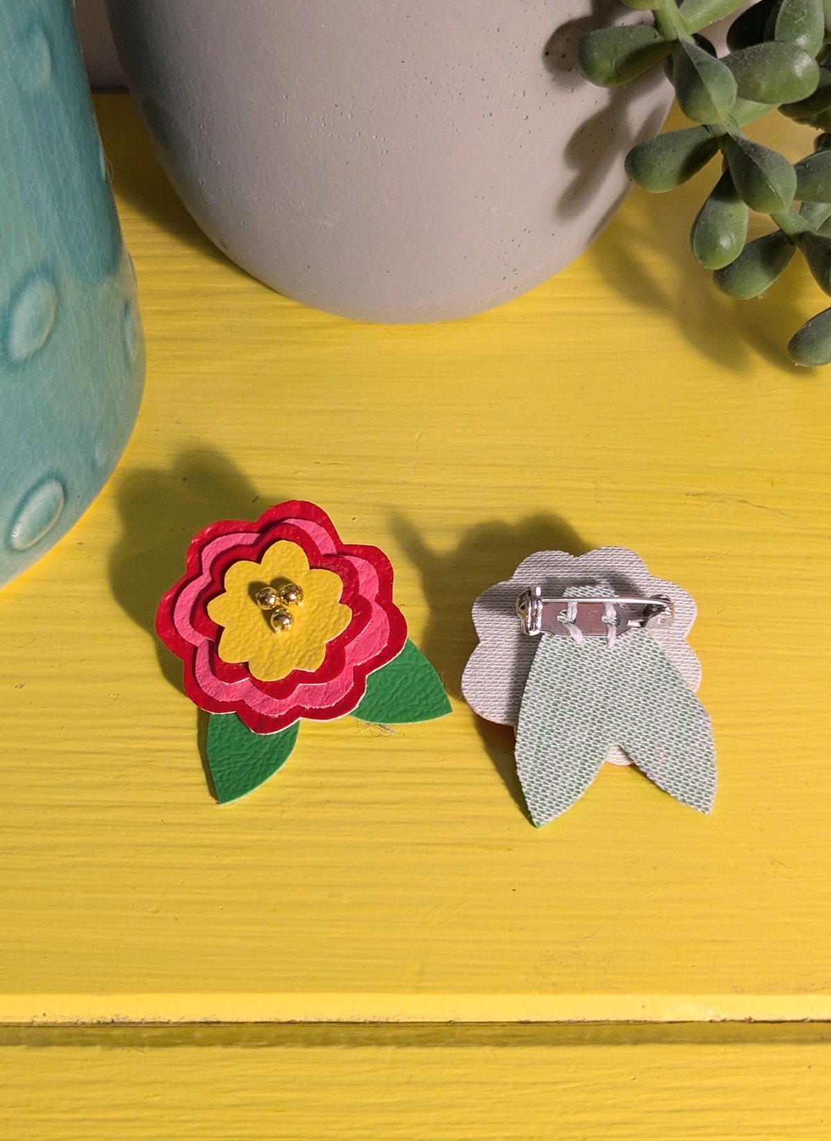 Image of Pink and Red Flower Brooch